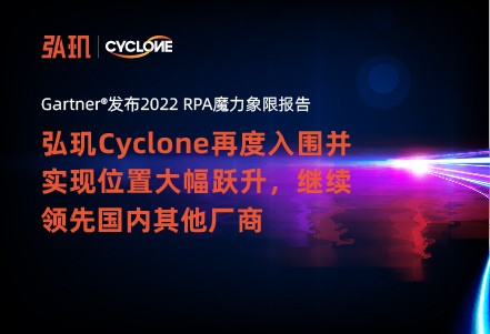 gartner公布2022 rpa 魔力象限，弘玑cyclone再度入围并实现位置大幅跃升，继续领先国内厂商