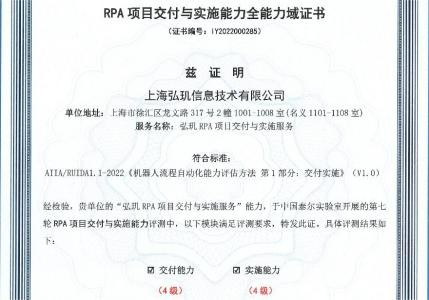 弘玑cyclone荣获中国信通院「rpa项目交付与实施」全能力域4级及「rpa系统和工具产品能力」全能力域3 级评测认证！